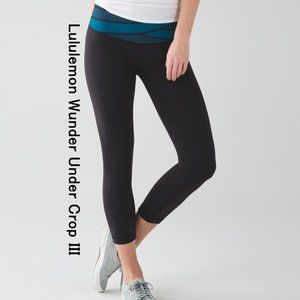 Lululemon Wunder Under Crop III Black / Tofino Teal / Alberta Lake. Size 4